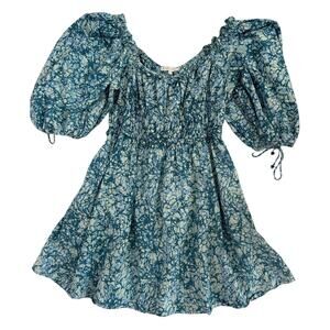 House of Harlow 1960 Blue Cotton Puff Sleeve cottagecore boho Mini Dress XL